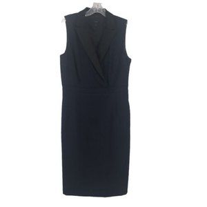J Crew Collar Sheath Dress Black navy  V-neck Sleeveless Sz8